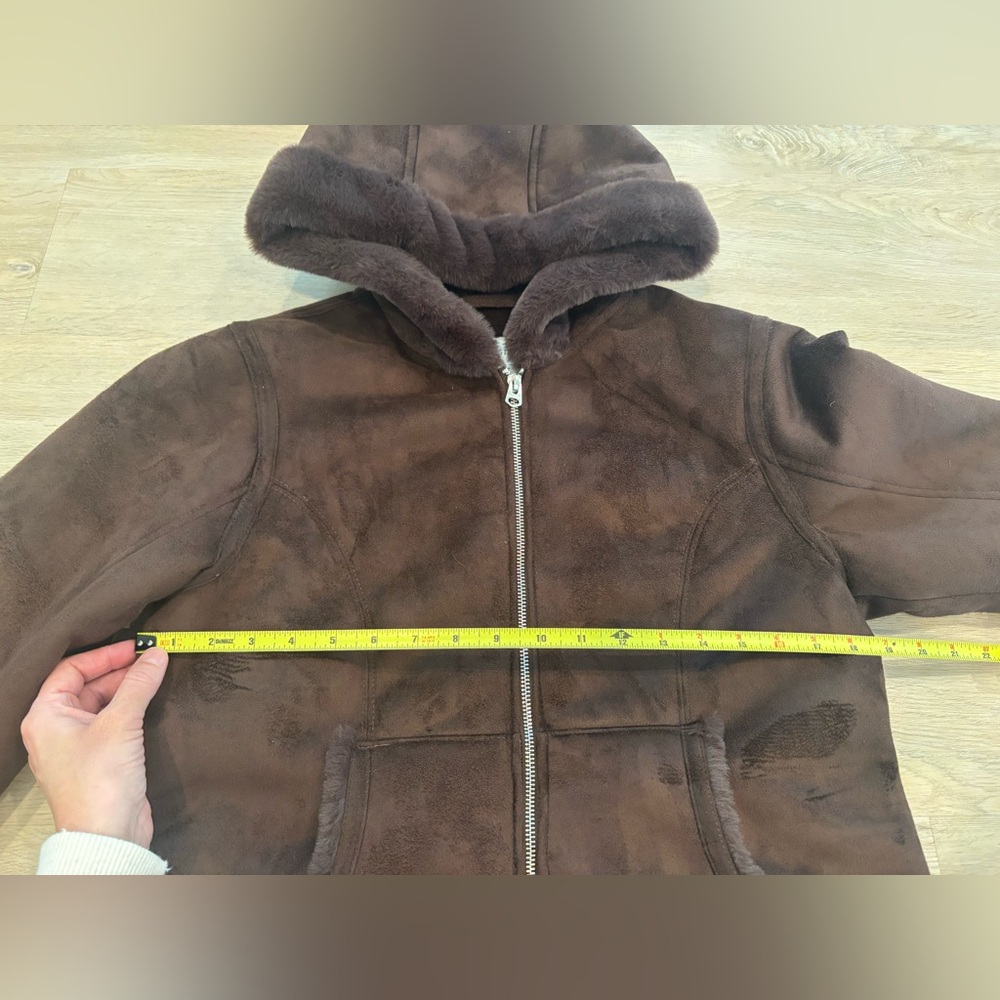 Hollister Faux Fur-Lined Faux Shearling Hooded Jacket Espresso Brown Women’s M - Picture 6 of 6